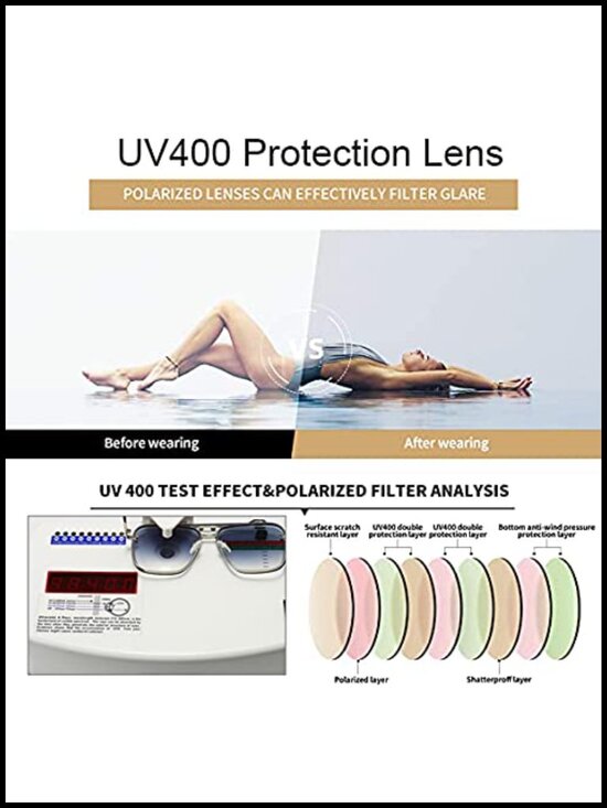 Metal Square Aviator Sunglasses UV400 Protection Gradient Lens